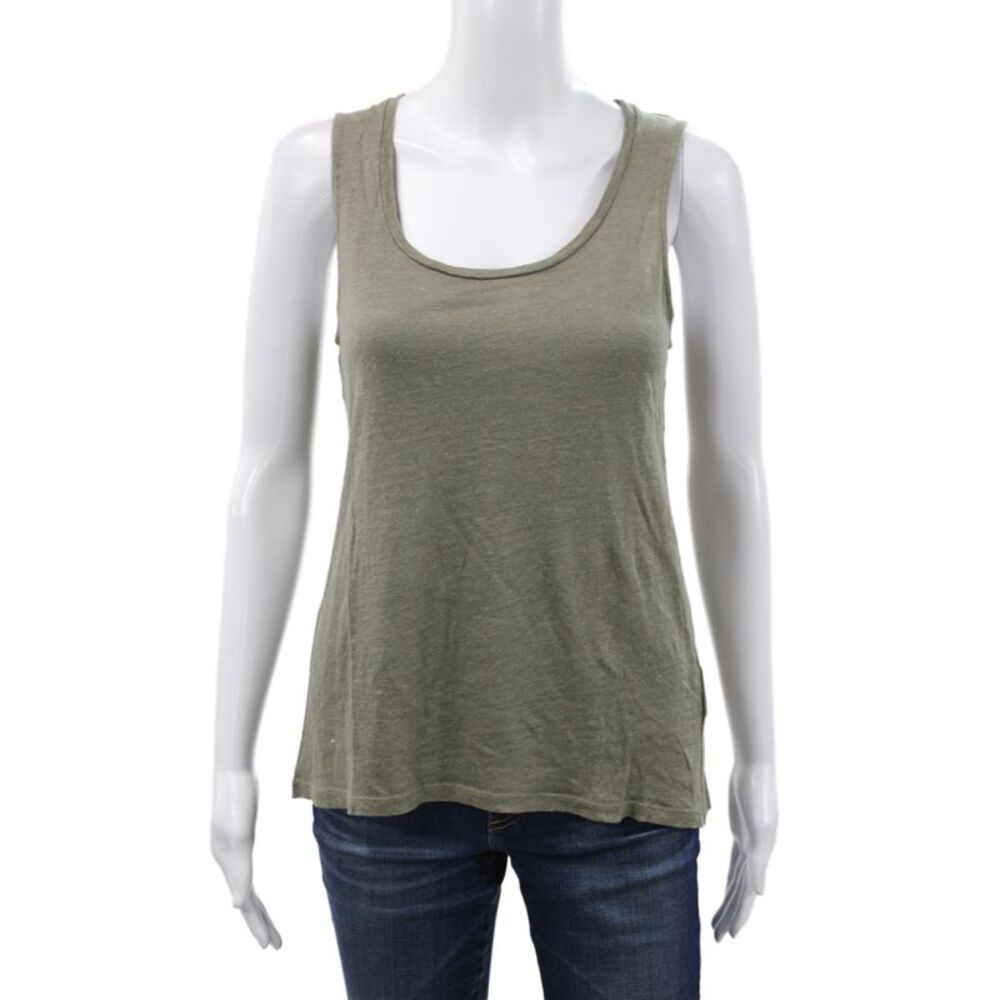 Notshy Women Basic Linen Scoop Neck Tank Green Size S